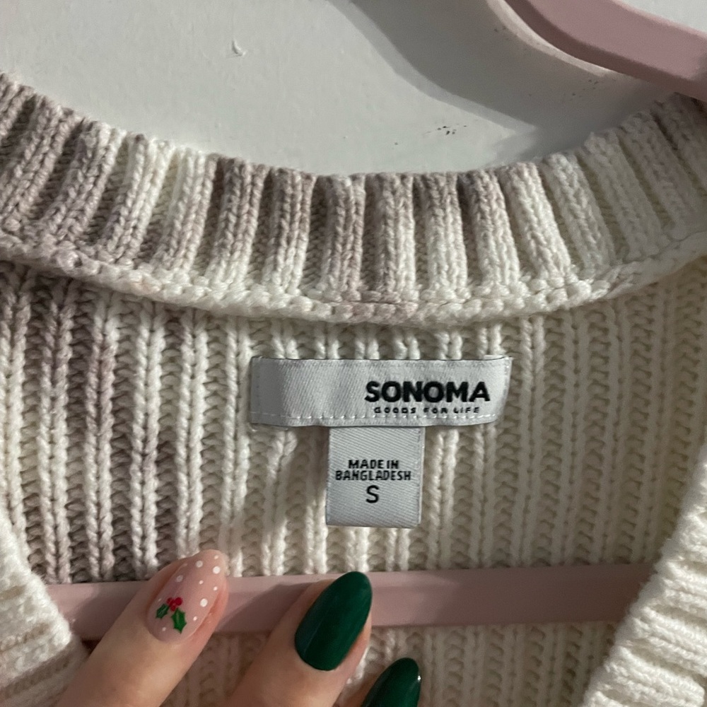 Women's Sonoma Cream and Purple Splotch Cable Knit Sweater in small 18” p2p - Picture 5 of 6